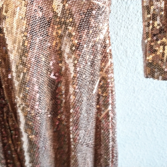 F21 Rose Gold Liquid Sequin Fit & Flare Dress - Picture 5 of 7